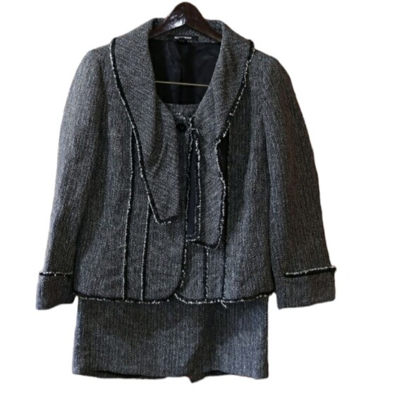 Ellen Tracy Charcoal Black Gray Tweed Skirt Suit 10/12 - Picture 1 of 14